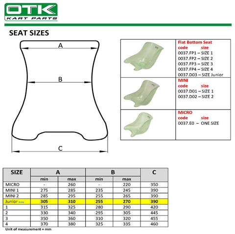 OTK Tony Kart Size 2 Flat Bottom Seat